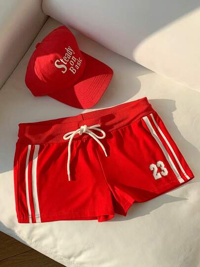 Comfortcana 女士数字印花抽绳腰宽松休闲短裤