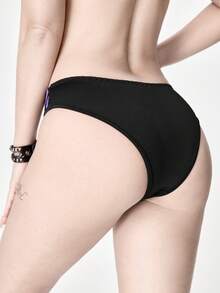 ROMWE 1pc Gothic Bat Flocked Triangle Panty - Purple - View 3