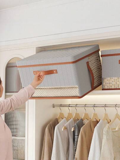 1PC Foldable Storage Bin With Zipper And Handles Grey Square Collapsible Fabric Box For Closet Organization Clothing Toys Home Decor Storage Organizer With Lid