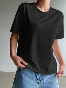 DAZY Women's Basic Solid Color Short Sleeve T-Shirt, Spring/Summer - Black - View 5
