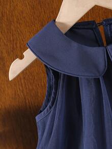SHEIN Baby Girl Cute Preppy Style Navy Blue Peter Pan Collar Loose Dress - Navy Blue - View 7