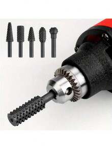 1/4in 5 Pcs Wood Carving Drill Bit Set Rotary File Burrs Tool For Woodworking Craft Sculpting Root Engraving Milling Polishing Electric Power Tool Accessory - Black - View 3