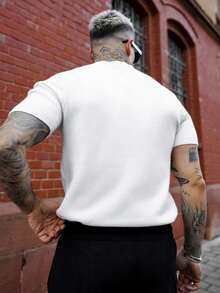 Artur Kramer Men's Casual Versatile Solid Color Short Sleeve Knitted Top - White - View 2