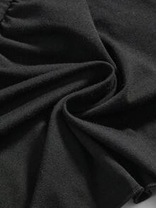 ROMWE Spring/Summer Y2K Sexy Tie-Up Button Design Women Halter Top - Black - View 6