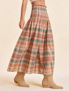 Coeurva Women's Spring Summer Plaid Woven Skirt,/Dress,Two Ways To Dress,Suitable For Spring/Summer Vacation,Boho Chic Skirt - Brown - View 6