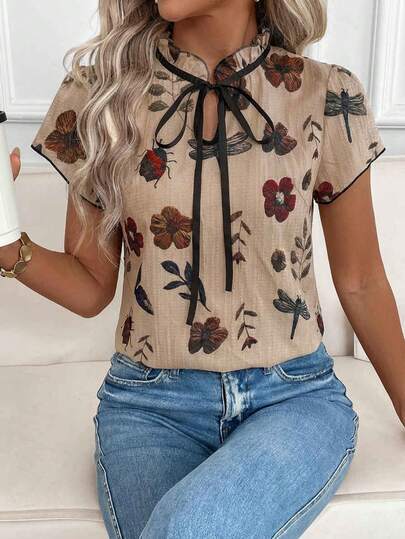 SHEIN Clasi Fitted Women's Contrast Color Short Sleeve Shirt Summer Outfits For Women Teacher Outfits For Women White Shirts Country Outfits Women Summer Clothes Women Blusas Elegantes Feminina Summer Tops Printemps été Spring Outfits For Women Summer Outfits Work Wear Women