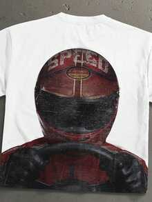 StoneGrade Men's Casual Racing Print Round Neck Short Sleeve Cropped T-Shirt, Summer - White - View 3
