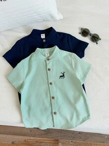 SHEIN Bộ 2 áo sơ mi ngắn tay màu trắng trơn, kiểu dáng thường ngày dễ thương, đơn giản dành cho bé trai, thích hợp cho tiệc sinh nhật, tiệc tùng, biểu diễn, đám cưới. - Nhiều màu - Xem 5