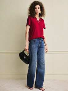 Écloséra 新款休闲镂空法式风女式T恤，春夏款 - 紅色 - 查看 4