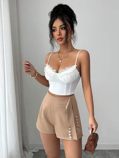 Elenzga Elegant Romantic Delicate Ribbon Decor Women Shorts