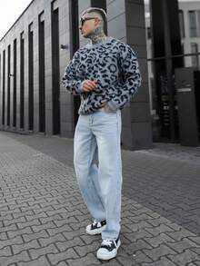 Artur Kramer 男士 Y2K 直筒休闲水洗牛仔裤，简约黑色牛仔裤 - 淺色水洗藍 - 查看 6