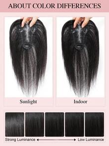 10英寸直发假发片，女士真人发假发片，适合头发稀疏的女性，带刘海，夹式设计 - Natural Black - 查看 10