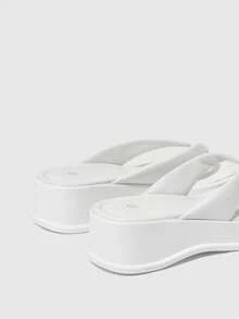 HighSole 厚底高跟人字拖女鞋 时尚新款夏季韩版夹趾凉鞋和拖鞋 - 白色 - 查看 5