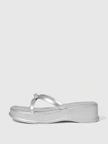 HighSole French Bow Slippers Women Wear New Style Slippers With Skirts And Soft Soles In Summer. - Silver - View 2