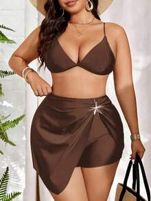 SHEIN Swim Curve Bộ đồ bơi liền thân màu đen dành cho nữ cỡ lớn năm 2026, có dây rút ở gấu, kiểu dáng tối giản, thích hợp cho kỳ nghỉ hè ở bãi biển. - Cà phê nâu - Xem 6