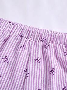 SHEIN Conjunto de top sin mangas y shorts con decoración de lazo para niñas preadolescentes - Rosa - Ver 5