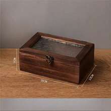 1件装复古木质柜，带玻璃门和抽屉，可用于存放化妆品和杂物，情人节礼物