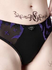 ROMWE 1pc Gothic Bat Flocked Triangle Panty - Purple - View 2