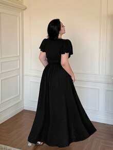 Vibekara 夏季新款时尚蕾丝拼接收腰黑色连衣裙（女款） - 黑色 - 查看 2