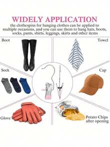 10个装优质便携式衣夹，可调节金属裤架/衣架，带夹子，可悬挂帽子/袜子/裤子/裙子/上衣/内衣/玩偶/靴子，便携式悬挂夹，装饰性服装，节日装饰裤裙衣架，四季皆宜 - 彩色 - 查看 9