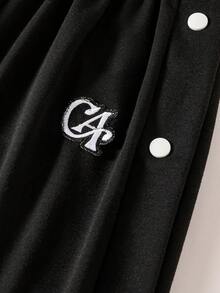 女童阔腿裤，蝴蝶结腰带，蝴蝶印花，时尚休闲运动裤，返校季，灰色 - 黑色 - 查看 5