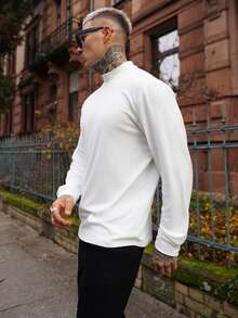 Artur Kramer Men's Fashionable Versatile Solid Color Slim Fit Turtleneck Long Sleeve T-Shirt, Suitable For Spring And Autumn Daily Commute - White - View 6