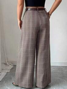 Elenzga 大码女式褶皱格子阔腿宽松休闲裤 - 彩色 - 查看 2
