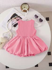 SHEIN Cute Pink Knitted Sleeveless Romper For Baby Girl, Summer - Pink - View 2