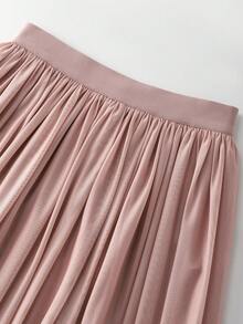 Franclia 柔和腮红色薄纱A字长裙，饰以复古玫瑰和蝴蝶印花 - 宽松腰身，飘逸优雅的仙女裙 - 粉色 - 查看 3