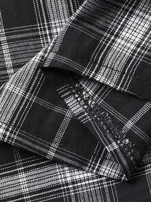 FRIFUL 女士休闲格子荷叶边衬衫，春夏款 - 黑與白 - 查看 7