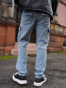 Artur Kramer 男士时尚休闲水洗修身工装牛仔裤、工装裤 - 霧霾藍 - 查看 2