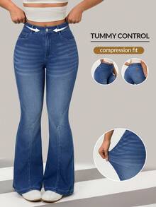 Flexra Women's Casual Washed Slim Fit Flare Jeans - Blue - View 1