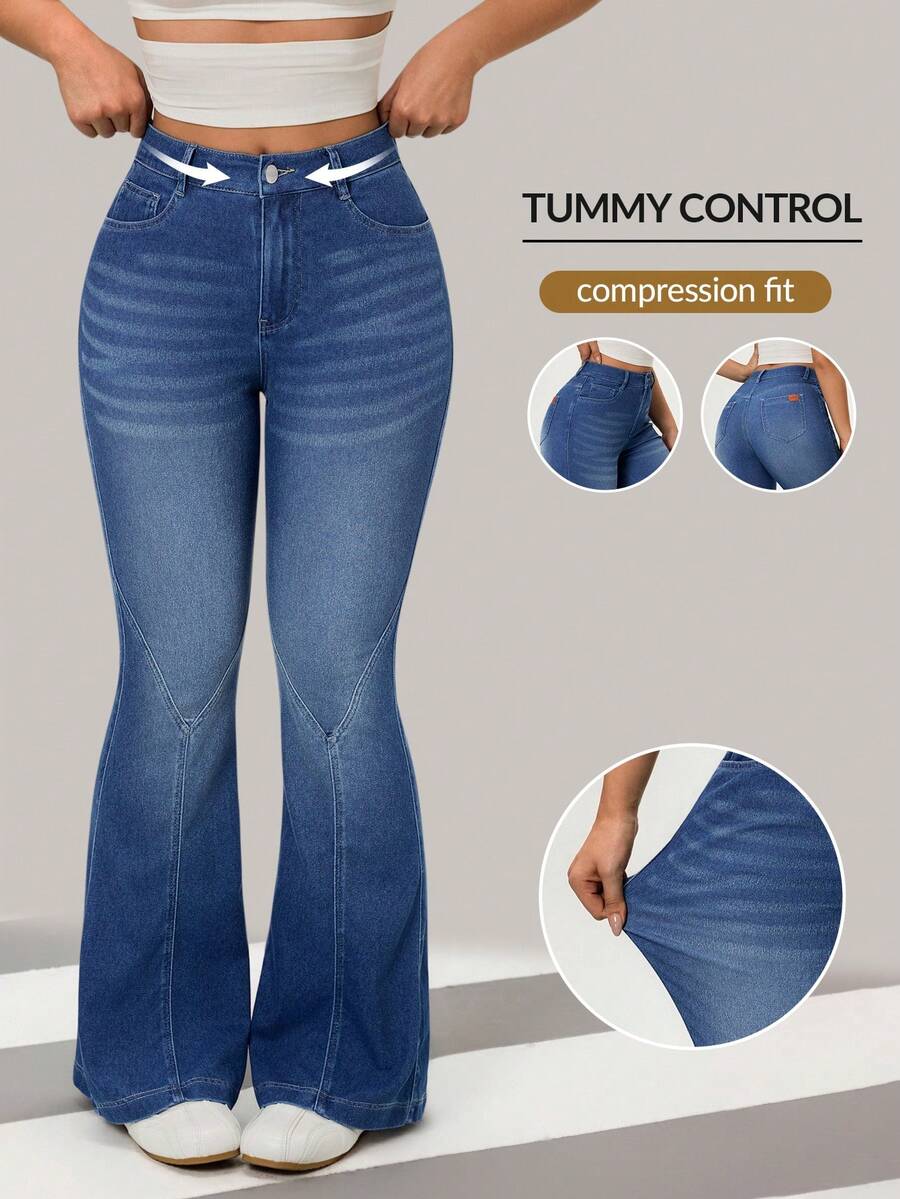 Flexra Women's Casual Washed Slim Fit Flare Jeans - Blue - View 1