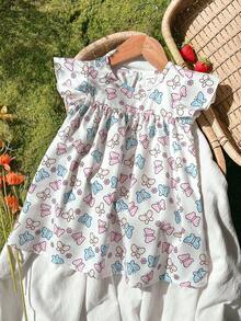 SHEIN Vintaside Kids 女婴幼儿/新生儿 0-3 岁休闲可爱甜美趣味荷叶边袖连衣裙，适合春夏日常穿着和外出活动 - 彩色 - 查看 3