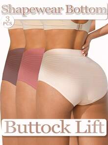 NudeFit 3PCS Women Comfy Stretch High Waisted Striped Seamless Full-Coverage Panties - Multicolor - View 1