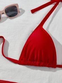 Swim Mod Bộ bikini gợi cảm hở lưng buộc dây phía trước dành cho nữ cỡ lớn, gồm áo và váy che ngoài họa tiết hoa 3D, thích hợp cho kỳ nghỉ hè trên bãi biển. - Đỏ - Xem 4