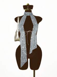 EgrlEra Áo tank top lưới đính đá cho nữ, gợi cảm, xuyên thấu, lấp lánh, thích hợp cho các bữa tiệc ngày lễ. - Màu Xám nhạt - Xem 3