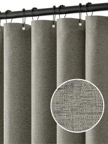 1pc Thick Waterproof Shower Curtain, Gray Faux Linen Shower Curtain With Metal Hooks - Thick, Quick Dry Fabric For Bathroom Privacy And Decor - Grey - View 4