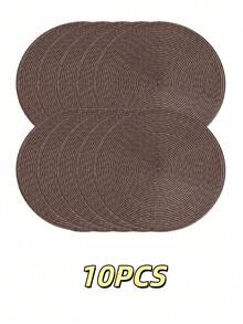 4 pièces/10 pièces/12 pièces Set de sets de table ronds tressés, tapis de table à manger lavables antidérapants de 15 pouces, convenant pour les rassemblements familiaux, les mariages, les fêtes (couleur café) - brun - Voir 9