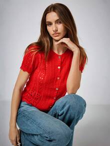 Maija 女士红色钩针编织毛衣，情人节