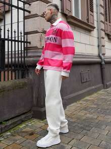 Artur Kramer 男士条纹印花纽扣 Polo 衫，秋季款，长袖上衣 - 彩色 - 查看 4