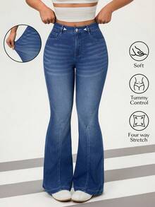 Flexra Women's Casual Washed Slim Fit Flare Jeans - Blue - View 6