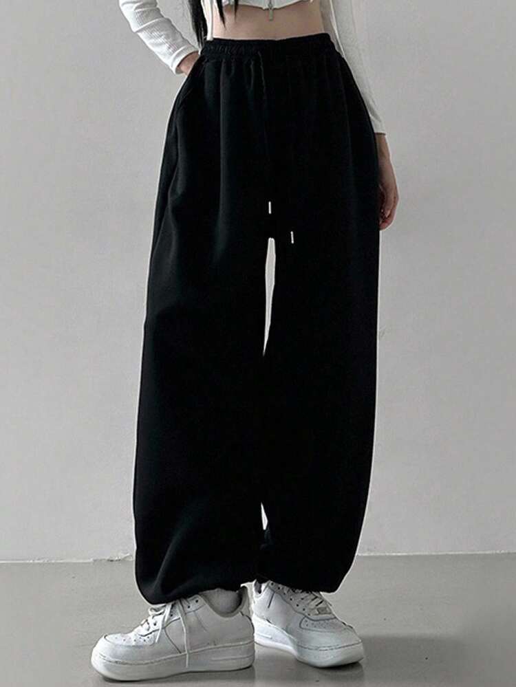 Women's Solid Color Drawstring Waist & Cuffed Sports Sweatpants,Women Joggers