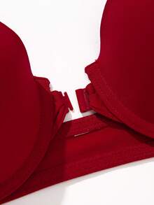 DesireSculpt Áo ngực nữ màu trơn, cài phía trước, có gọng, thoải mái. - Màu Đỏ Sâu - Xem 3