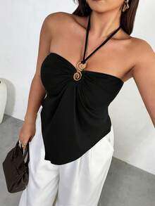 Firerie 大码女式金属装饰时尚吊带背心 - 黑色 - 查看 2