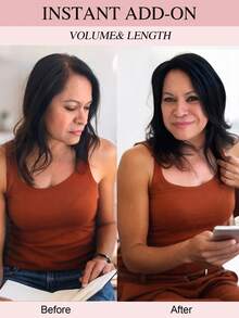 10英寸直发假发片，女士真人发假发片，适合头发稀疏的女性，带刘海，夹式设计 - Natural Black - 查看 6