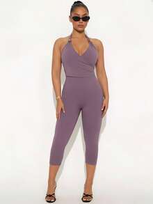 Zyxie Bộ áo liền quần hở lưng với dây đeo chéo và trang trí kim loại, màu tím. - Màu tím - Xem 3