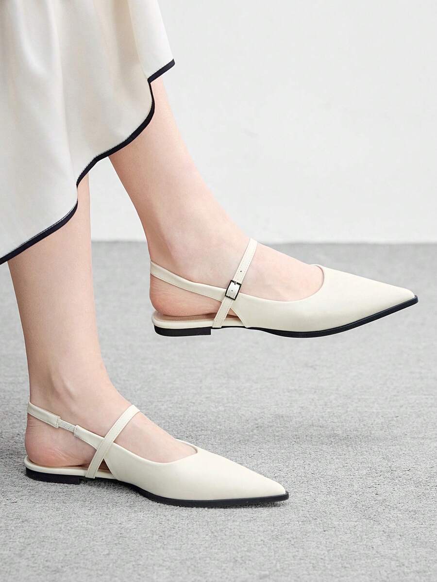 CUCCOO BIZCHIC Women's Comfortable Versatile Pointed Toe Backstrap Shoes, Elegant And Charming Loafers - Beige - View 1