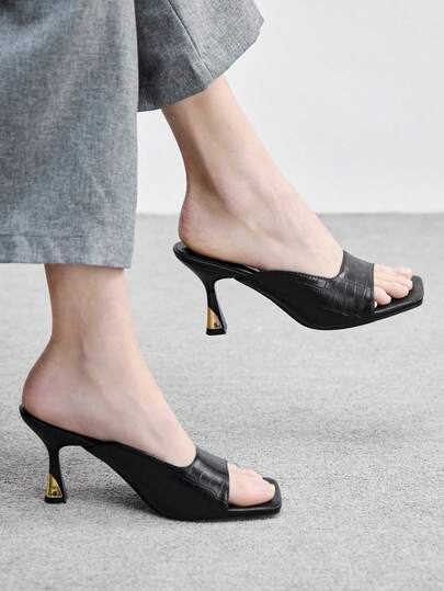 CUCCOO BIZCHIC Women's Black Open Toe High Heel Sandals, Outdoor Thick Sole Non-Slip Casual Beach Slippers, Spring/Summer