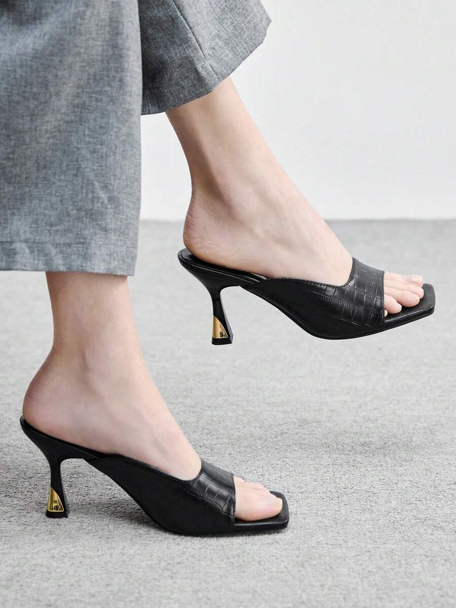 CUCCOO BIZCHIC Women's Black Open Toe High Heel Sandals, Outdoor Thick Sole Non-Slip Casual Beach Slippers, Spring/Summer - Black - View 1